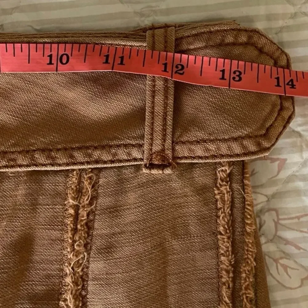 New Free People On The Horizon Mini Skirt Size 2 Cargo Asymmetric Raw Edge Hem